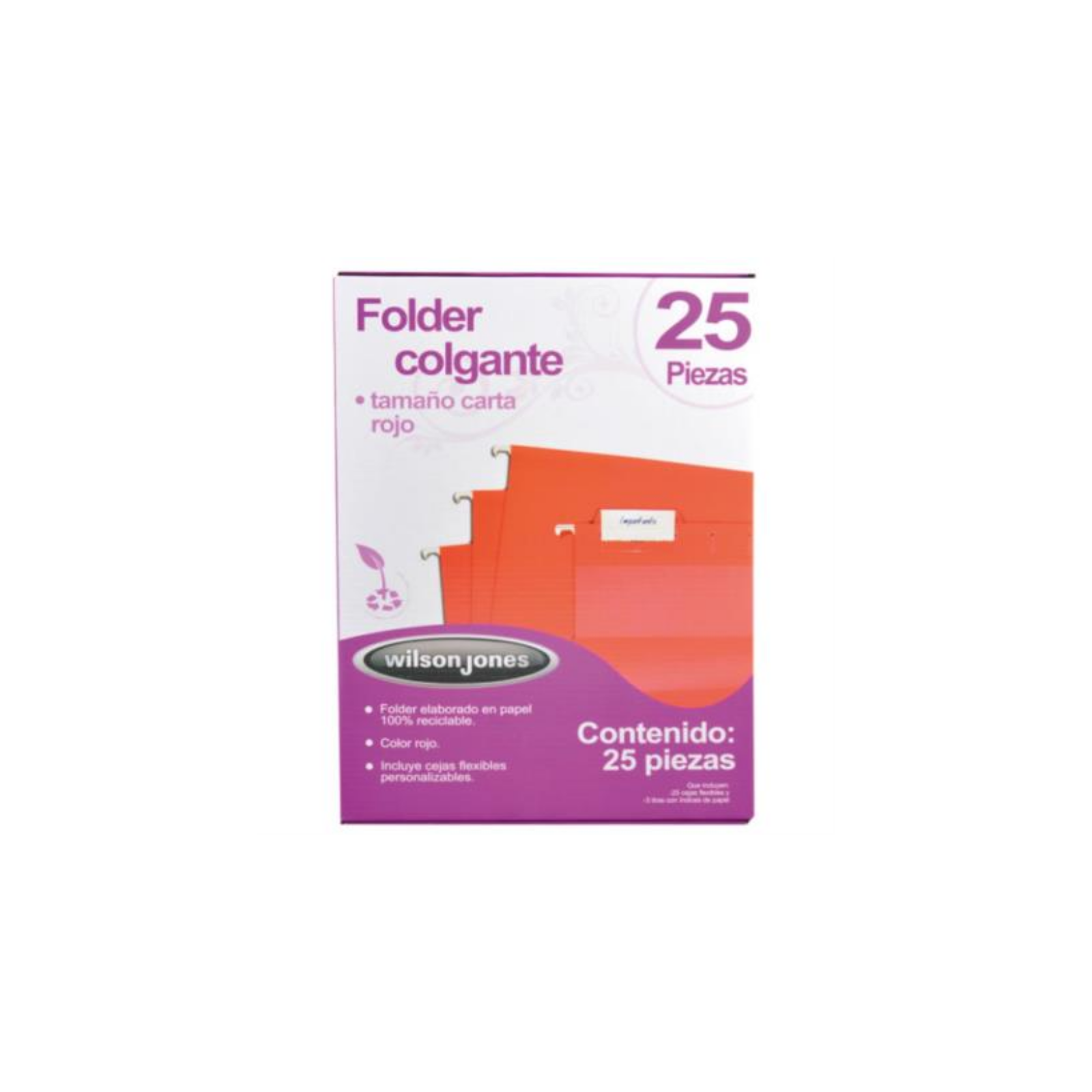 Folder Acco Colgante Carta Color Rojo c/25 Piezas