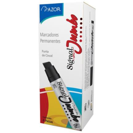 Marcador Permanente Signal Jumbo Punta Cincel Color Negro C/4 Pzas