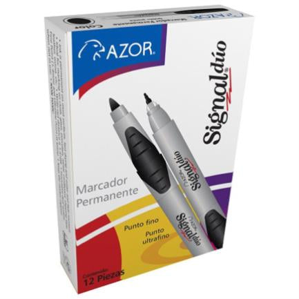 Marcador Permanente Signal Dúo Punta Fina/Ultrafina Color Negro C/12 Pzas