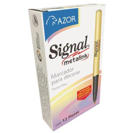 Marcador Permanente Signal Metalink Punta Bala Color Dorado C/12 Pzas