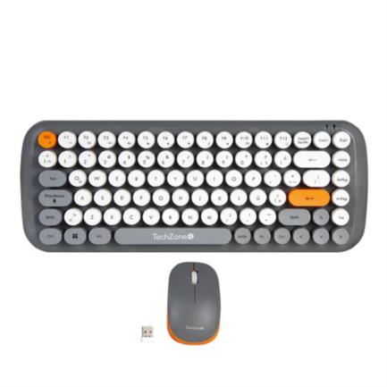 Kit Teclado y Mouse TechZone Inalámbrico Ergonómico Retro Plug-Play 85 Teclas Win/Mac Mouse Óptico USB 3 Botones 1200dpi