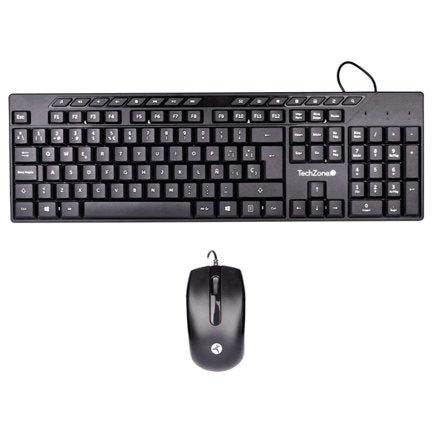 KIT TECHZONE ALAMBRICO MULTIMEDIA BASICO DE ABS TECLADO CON 105 TECLAS 15 MULTIMEDIA QWERTY CABLE USB MOUSE