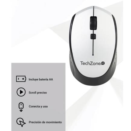 Mouse Óptico TechZone Inalámbrico 800 a 1600 DPI Ajustable 4 Botones Ambidiestro Win/MAC Color Plata