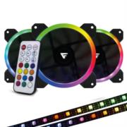 Kit Ventiladores Game Factor FKG400 3 Fans 12mm RGB 2 Tiras Led Control Remoto