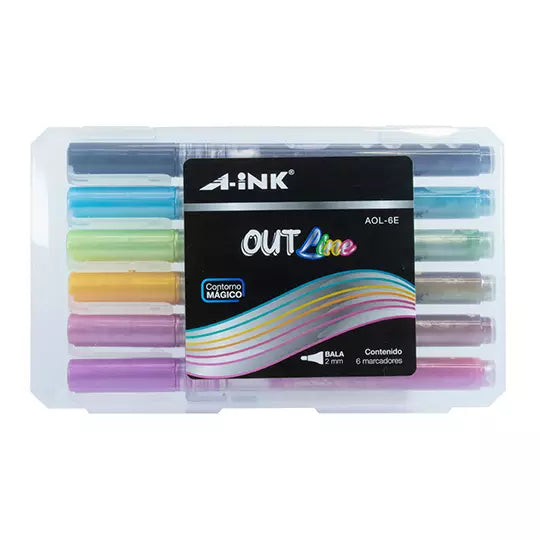 Marcadores Out Line A-ink contorno mágic o estuche con 6 colores surtidos