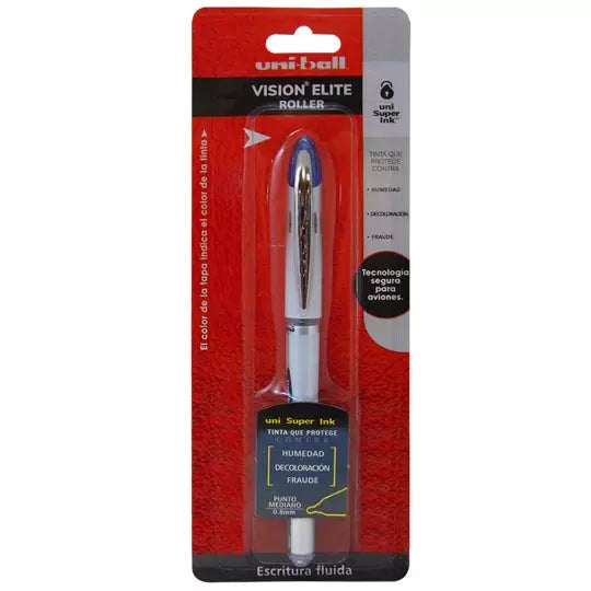 Bolígrafo antifraude mediano Uni Ball Vi sion Elite 0.8 mm color azul blíster