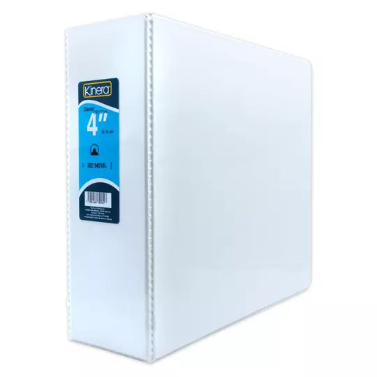 Carpeta panorámica con cristal Kinera ca rta herraje 4 pulgadas "O" color blanco