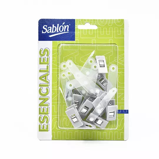 Broche caimán para gafete Sablón color g ris blíster con 12 piezas
