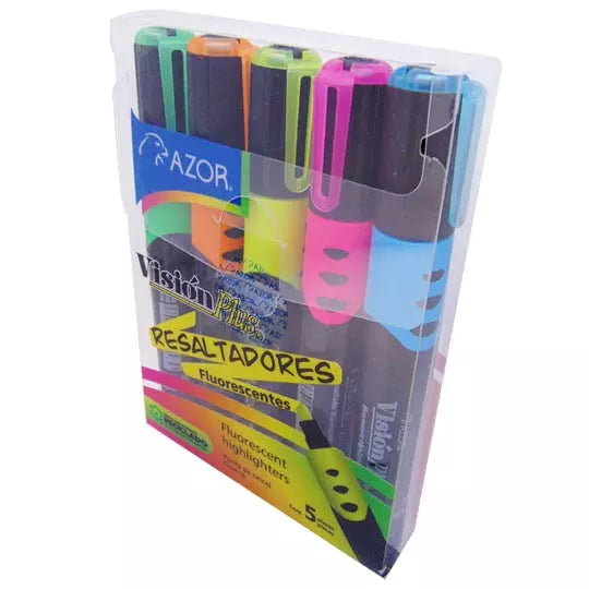 Resaltador de texto Vision Plus cincel 6 mm colores surtidos empaque con 5 pzas
