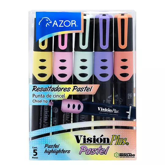 Resaltador de texto Vision Plus Pastel c olores surtidos empaque con 5 pzas