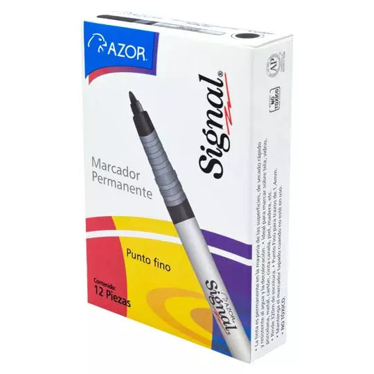 Marcador permanente fino Signal punta ba la 1.5 mm color negro caja con 12 pzas