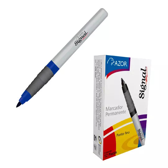 Marcador permanente fino Signal punta ba la 1.5 mm color azul caja con 12 pzas