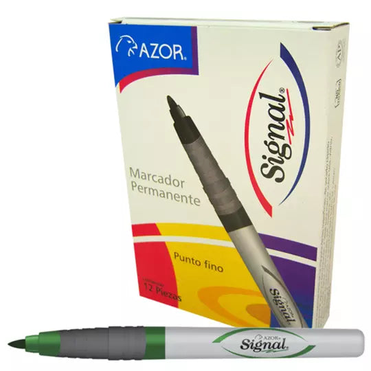 Marcador permanente fino Signal punta ba la 1.5 mm color verde caja con 12 pzas