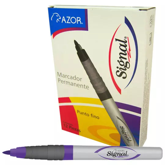 Marcador permanente fino Signal punta ba la 1.5 mm color violeta caja con 12 pzas