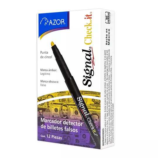 Marcador detector de billetes falsos Che ckit sin color caja 12 pzas