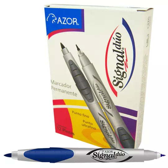 Marcador doble punta bala Signal Duo col or azul caja con 12 piezas