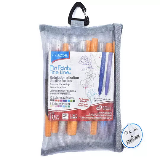 Rotulador ultrafino Azor Fine Line 0.4 m m colores surtidos estuche con 18 piezas
