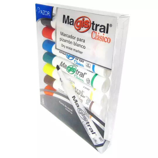 Marcador Magistral Clásico punta cincel 6 mm colores surtidos empaque con 8 pzas