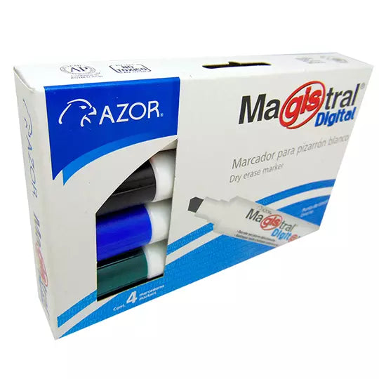 Marcador Magistral Digital punta cincel 6 mm colores surtidos empaque con 4 pzas