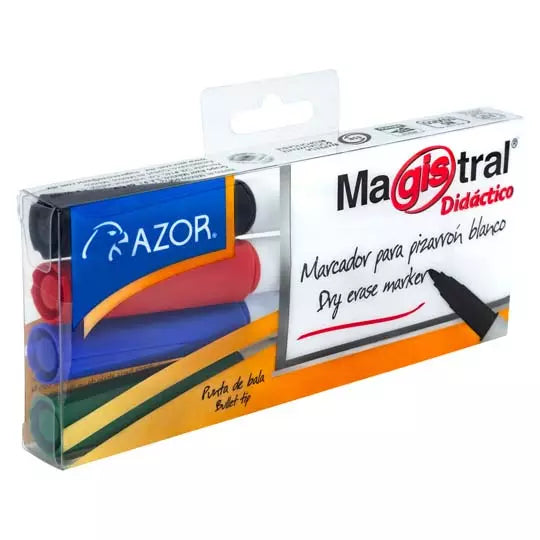 Marcador Magistral Didáctico punta bala 2 mm colores surtidos empaque con 4 pzas