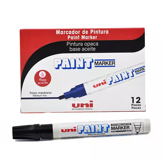 Marcador permanente UniPaint punta bala color negro caja con 12 pzas