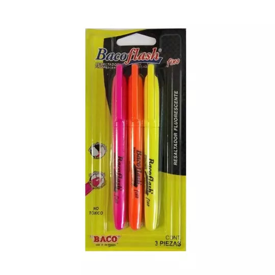 Resaltador de texto BACOFLASH punto fino color fino blíster con 3 colores