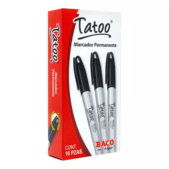 Marcador permanente BACO Tatoo punto fin o color negro caja con 10 piezas