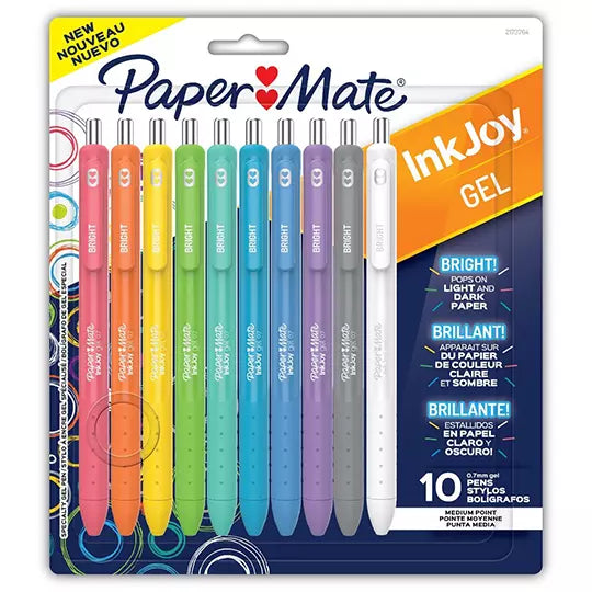 Bolígrafo retráctil Paper Mate Inkjoy Ge l Bright blíster con 10 colores surtidos