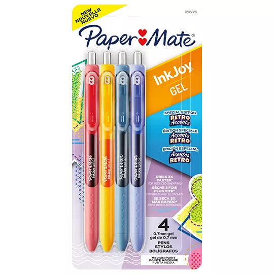 Bolígrafo retráctil Paper Mate Inkjoy Ge l Retro blíster 4 colores surtidos