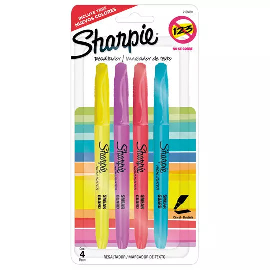 Resaltador Sharpie Pocket colores fluore centes caja con 4 piezas
