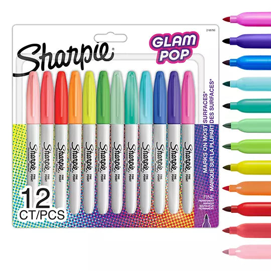 Marcador permanente Sharpie Glam Pop blí ster con 12 piezas colores surtidos