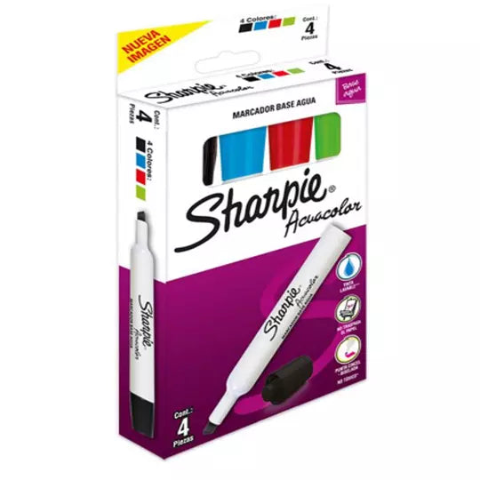 Marcador Acuacolor Sharpie Base Agua Estuche C/4 Pzas