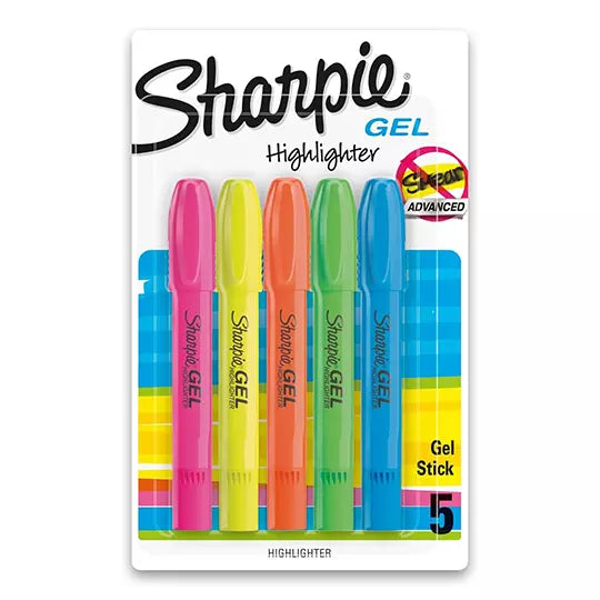 Resaltador de texto Sharpie gel blister con 5 piezas colores surtidos.