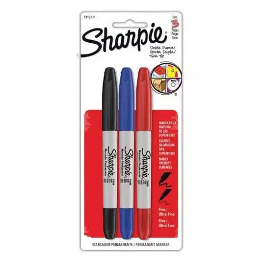 Marcador Sharpie doble punta blister 3 c olores básicos