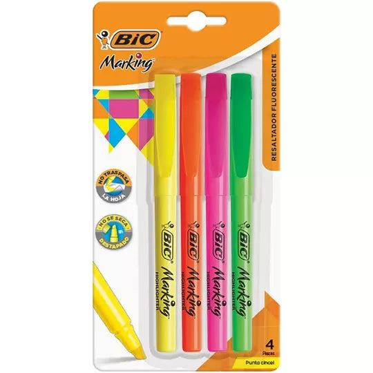Resaltador BIC Brite Liner color surtido s blíster con 4 colores