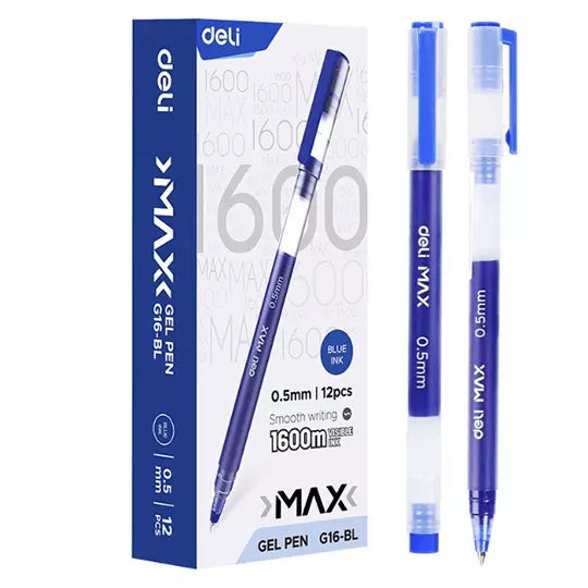 Boligrafo de gel Deli azul punto fino 0. 5 mm, caja con 12 pz