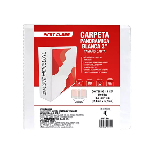 Carpeta de vinil carta DIETRIX 3 pulgada s herraje D color blanca con ventana
