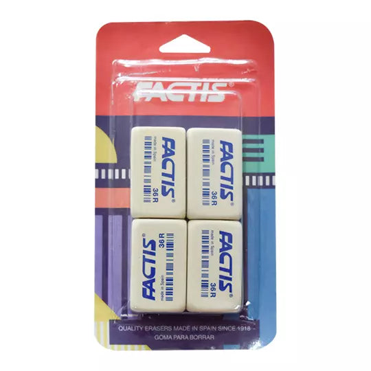 Goma Factis 36RB forma rectangular color blanco blíster 4 piezas