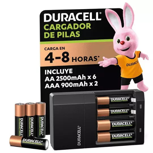 Cargador de Baterías Duracell incluye 6 baterías AA y 2 baterías AAA recargables