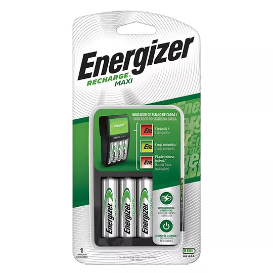 Cargador Maxi Energizer con 2 pilas AA .