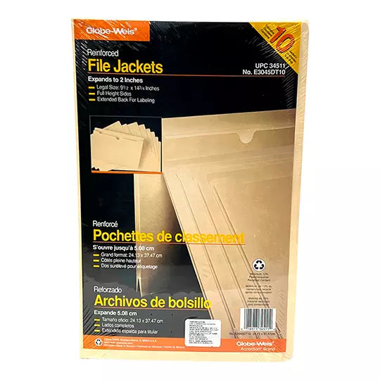 Folder manila tipo bolsa Globe-Weis ofic io color crema caja con 10 pzas