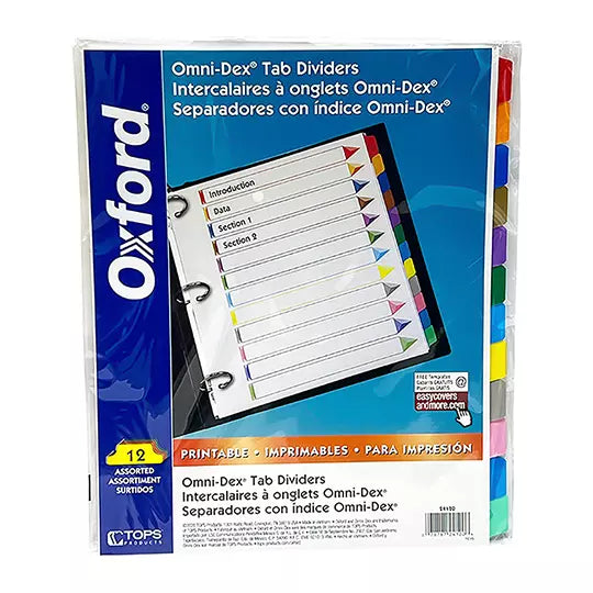 Separador con índice Oxford carta cejas de colores con 12 divisiones
