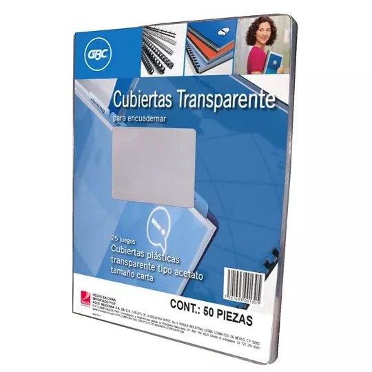 Cubierta plástica tamaño carta tipo acet ato GBC transparente