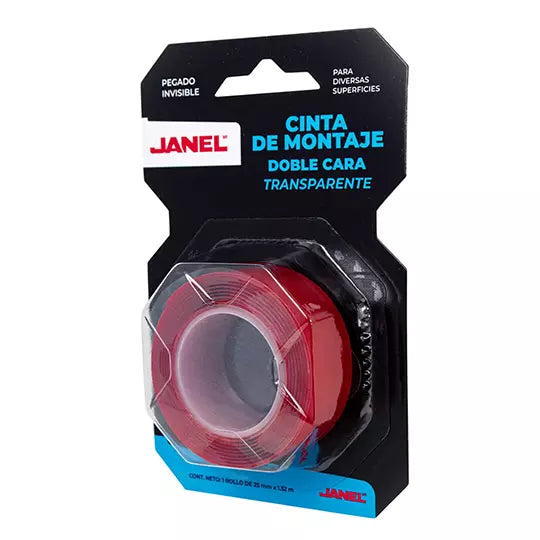 Cinta de montaje trasparente Janel 25 mm x 1.52 m, 1 pieza