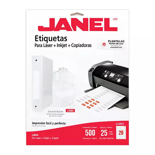 Etiqueta laser mod j-5261 blanca JANEL 2 5x102mm con 500 etiquetas