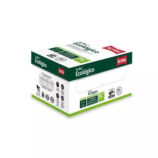 Caja de papel bond Ecologico Scribe tama ño oficio 93% de blancura  75gr.