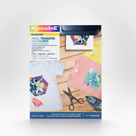 Papel transfer Kronaline para tela clara tamaño carta paquete con 10 hojas