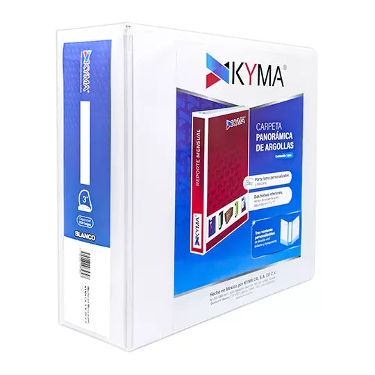Carpeta panoramica KYMA carta blanca her raje en "D" de 3 pulgadas