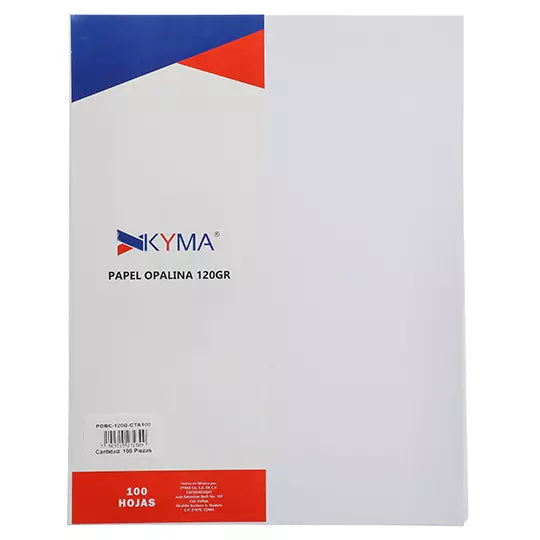 Paquete de papel opalina blanco 120gr Ky ma, tamaño carta, paquete 100 hs