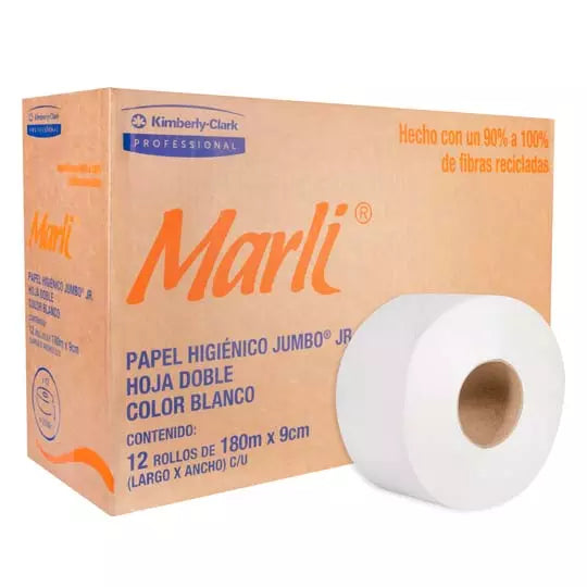 Papel Higiénico blanco Marli, caja c/12b obinas 180m jr mod 90531